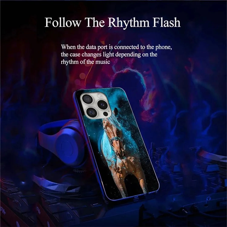 For iPhone 16 Pro Case Call Flash Series Pattern Printing Tempered Glass + TPU Combo Phone Case