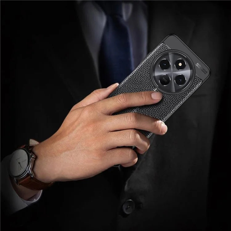 For Xiaomi Redmi 14C 4G Case Litchi Texture TPU Flexible Phone Cover, Black