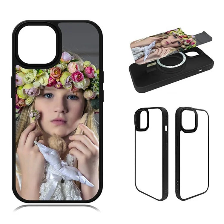 10Pcs / Pack For iPhone 16 Pro Case Compatible with MagSafe Heat Transfer Printing PC+TPU DIY Phone Cover