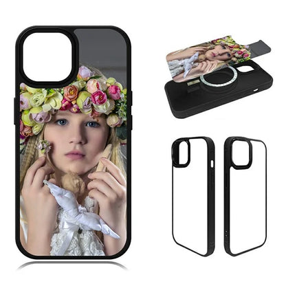 10Pcs / Pack For iPhone 16 Pro Case Compatible with MagSafe Heat Transfer Printing PC+TPU DIY Phone Cover