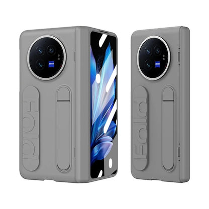 For vivo X Fold3 Case Kickstand Wristband PC Phone Cover with Tempered Glass Film