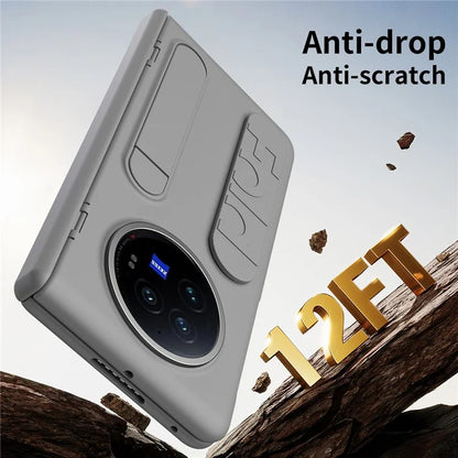 For vivo X Fold3 Case Kickstand Wristband PC Phone Cover with Tempered Glass Film