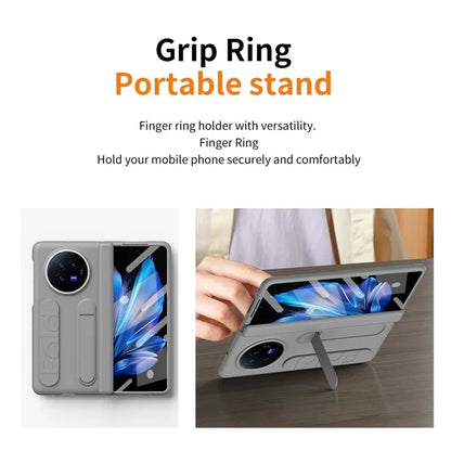 For vivo X Fold3 Case Kickstand Wristband PC Phone Cover with Tempered Glass Film