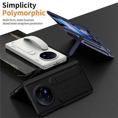 For vivo X Fold3 Case Kickstand Wristband PC Phone Cover with Tempered Glass Film