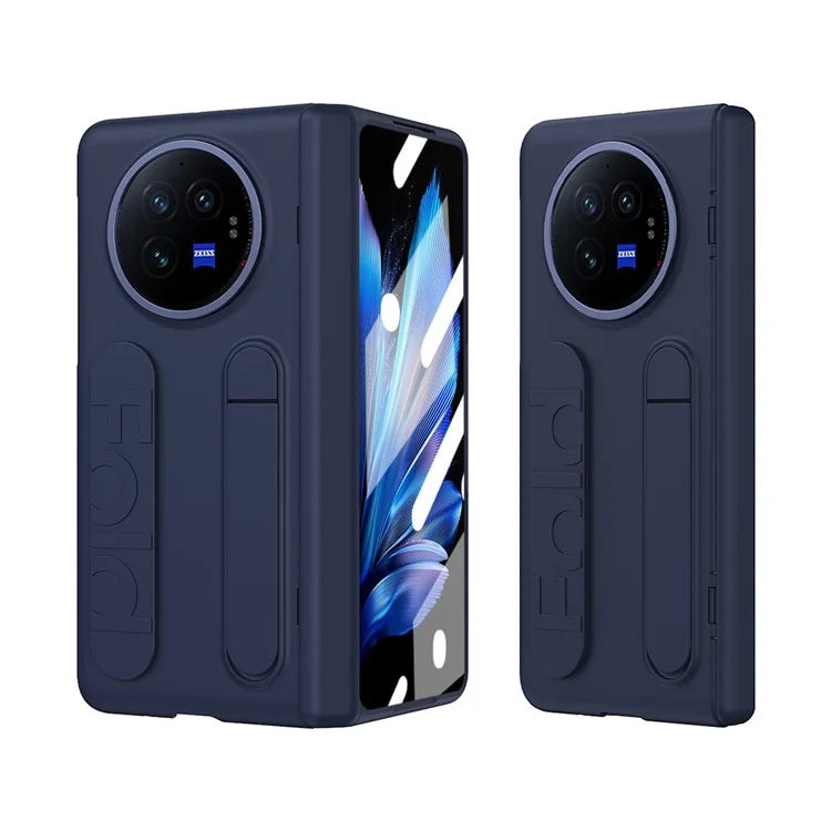 For vivo X Fold3 Case Kickstand Wristband PC Phone Cover with Tempered Glass Film