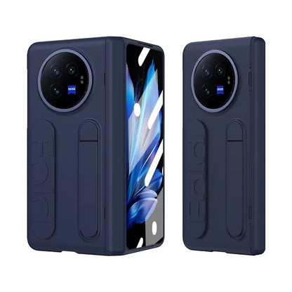 For vivo X Fold3 Case Kickstand Wristband PC Phone Cover with Tempered Glass Film