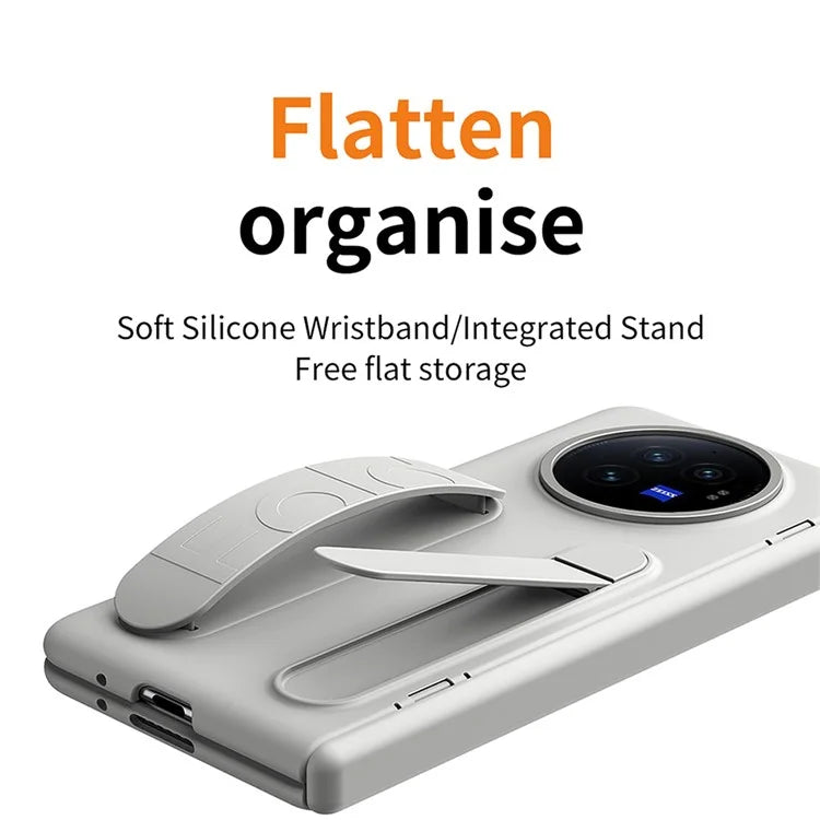 For vivo X Fold3 Case Kickstand Wristband PC Phone Cover with Tempered Glass Film