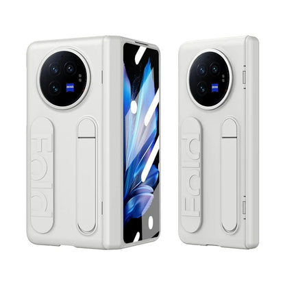 For vivo X Fold3 Case Kickstand Wristband PC Phone Cover with Tempered Glass Film