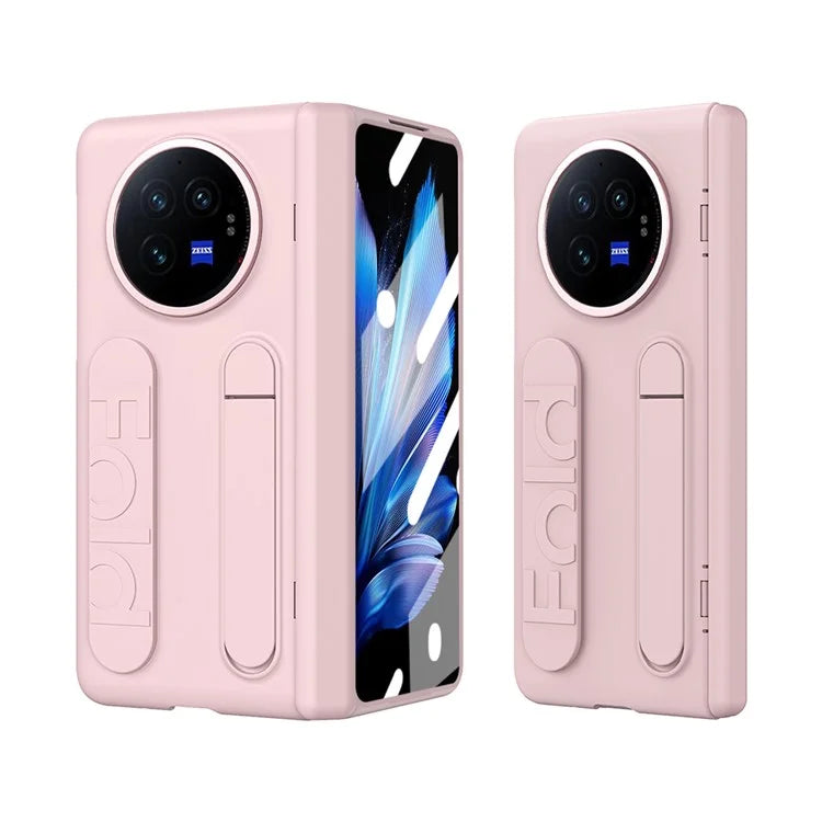For vivo X Fold3 Case Kickstand Wristband PC Phone Cover with Tempered Glass Film