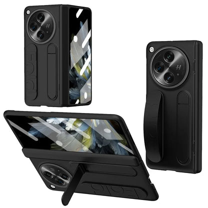 For Oppo Find N3 5G Case Kickstand Wristband PC Phone Cover with Tempered Glass Film
