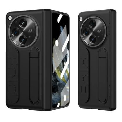 For Oppo Find N3 5G Case Kickstand Wristband PC Phone Cover with Tempered Glass Film