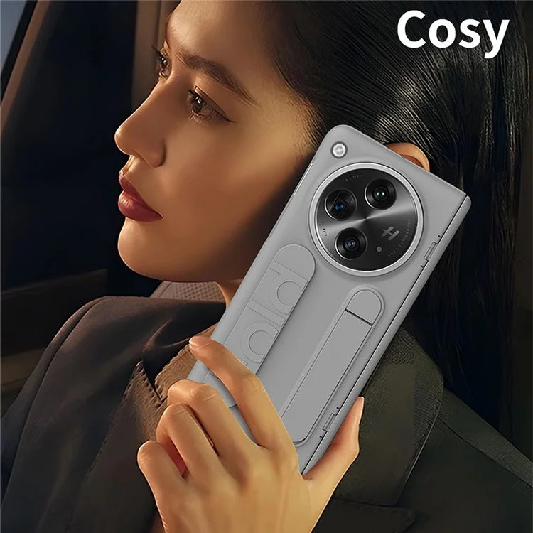 For Oppo Find N3 5G Case Kickstand Wristband PC Phone Cover with Tempered Glass Film
