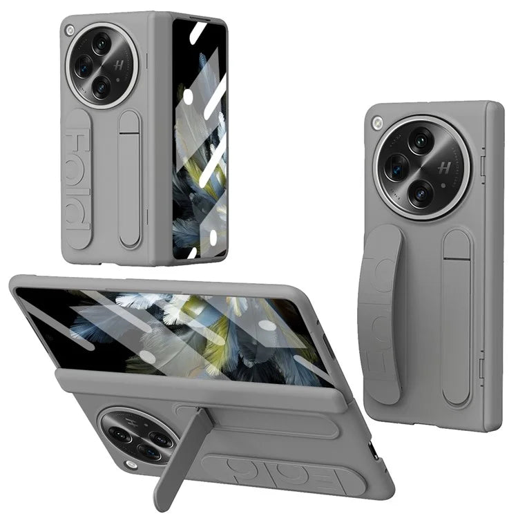 For Oppo Find N3 5G Case Kickstand Wristband PC Phone Cover with Tempered Glass Film
