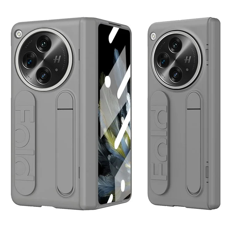 For Oppo Find N3 5G Case Kickstand Wristband PC Phone Cover with Tempered Glass Film