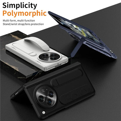 For Oppo Find N3 5G Case Kickstand Wristband PC Phone Cover with Tempered Glass Film