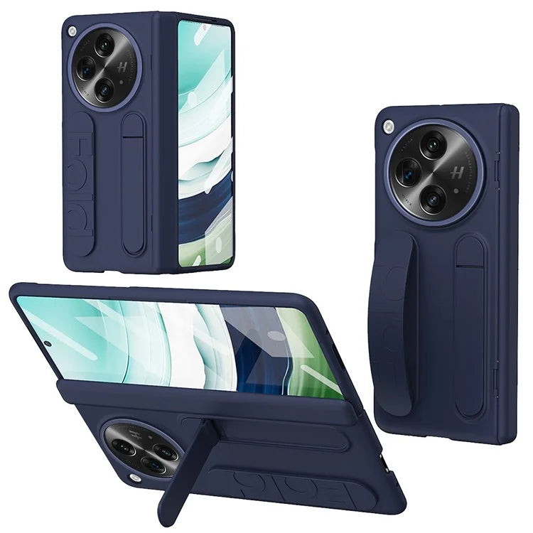 For Oppo Find N3 5G Case Kickstand Wristband PC Phone Cover with Tempered Glass Film