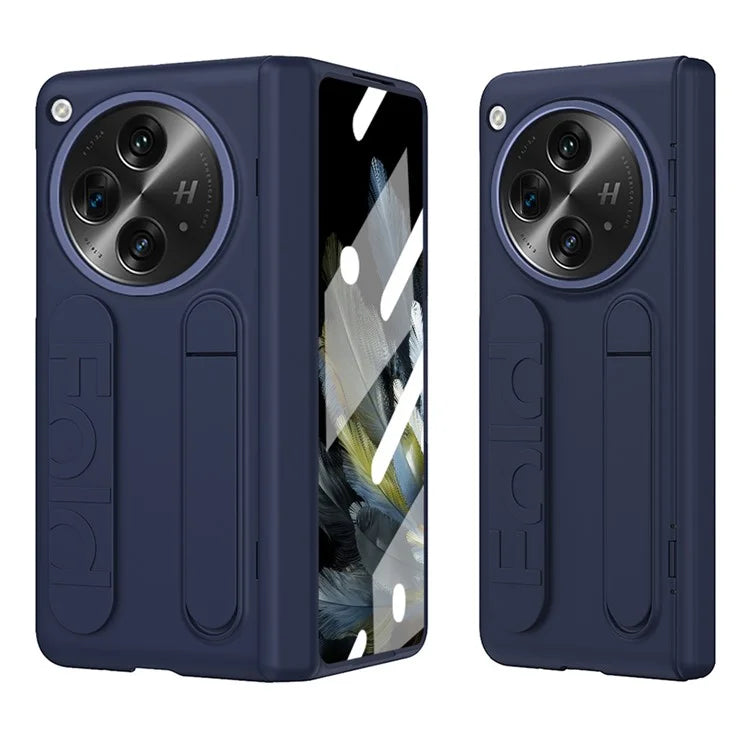 For Oppo Find N3 5G Case Kickstand Wristband PC Phone Cover with Tempered Glass Film