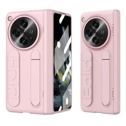 For Oppo Find N3 5G Case Kickstand Wristband PC Phone Cover with Tempered Glass Film