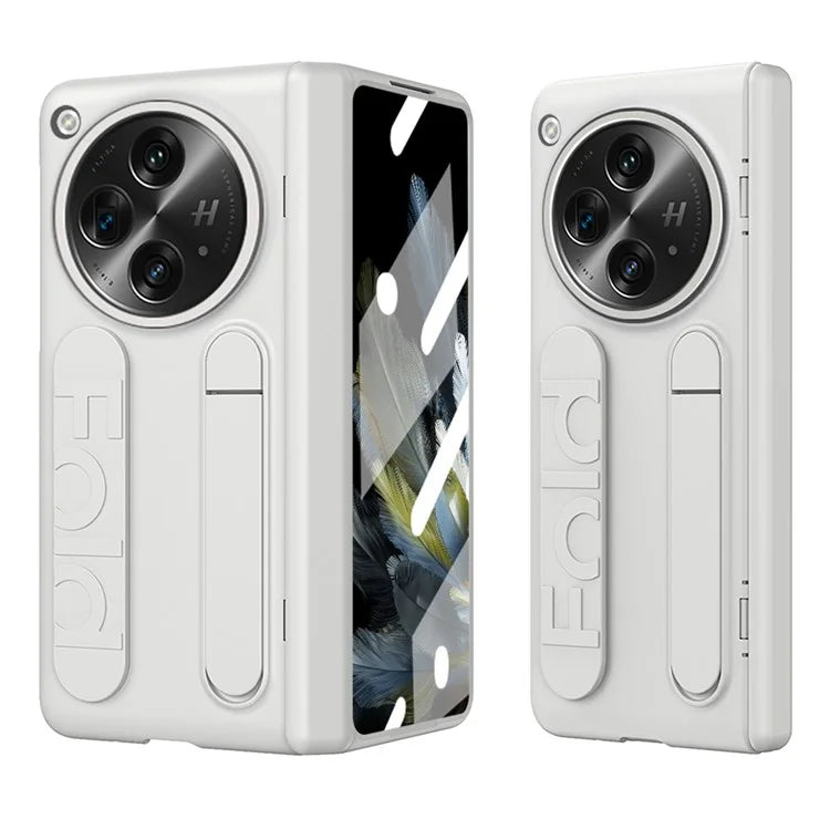 For Oppo Find N3 5G Case Kickstand Wristband PC Phone Cover with Tempered Glass Film