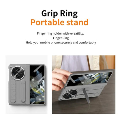 For Oppo Find N3 5G Case Kickstand Wristband PC Phone Cover with Tempered Glass Film