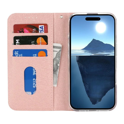 For iPhone 16 Plus Case PU Leather Silk Texture Magnetic Flip Phone Cover