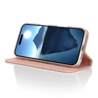 For iPhone 16 Plus Case PU Leather Silk Texture Magnetic Flip Phone Cover