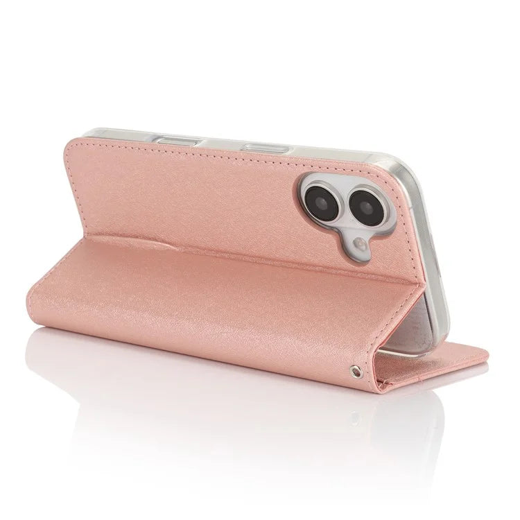 For iPhone 16 Plus Case PU Leather Silk Texture Magnetic Flip Phone Cover