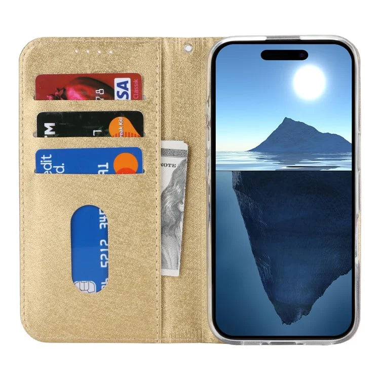 For iPhone 16 Plus Case PU Leather Silk Texture Magnetic Flip Phone Cover