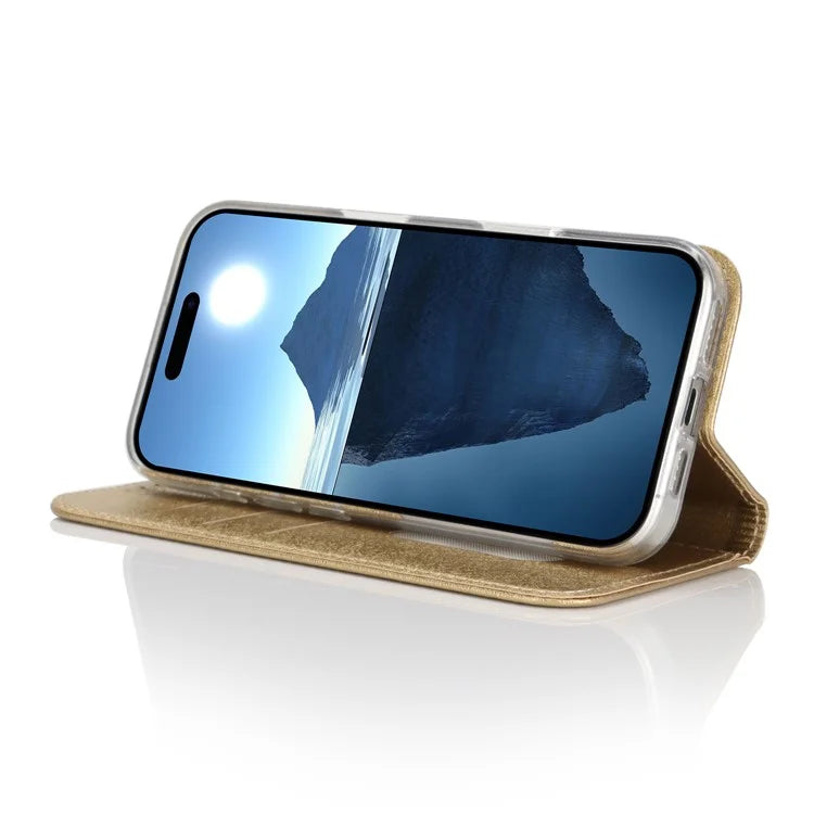 For iPhone 16 Plus Case PU Leather Silk Texture Magnetic Flip Phone Cover