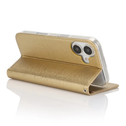 For iPhone 16 Plus Case PU Leather Silk Texture Magnetic Flip Phone Cover