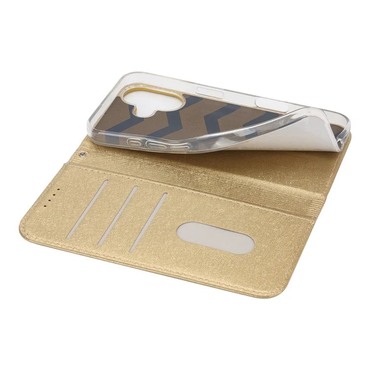 For iPhone 16 Plus Case PU Leather Silk Texture Magnetic Flip Phone Cover