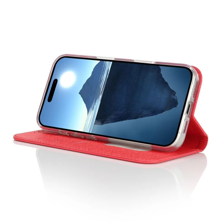 For iPhone 16 Plus Case PU Leather Silk Texture Magnetic Flip Phone Cover