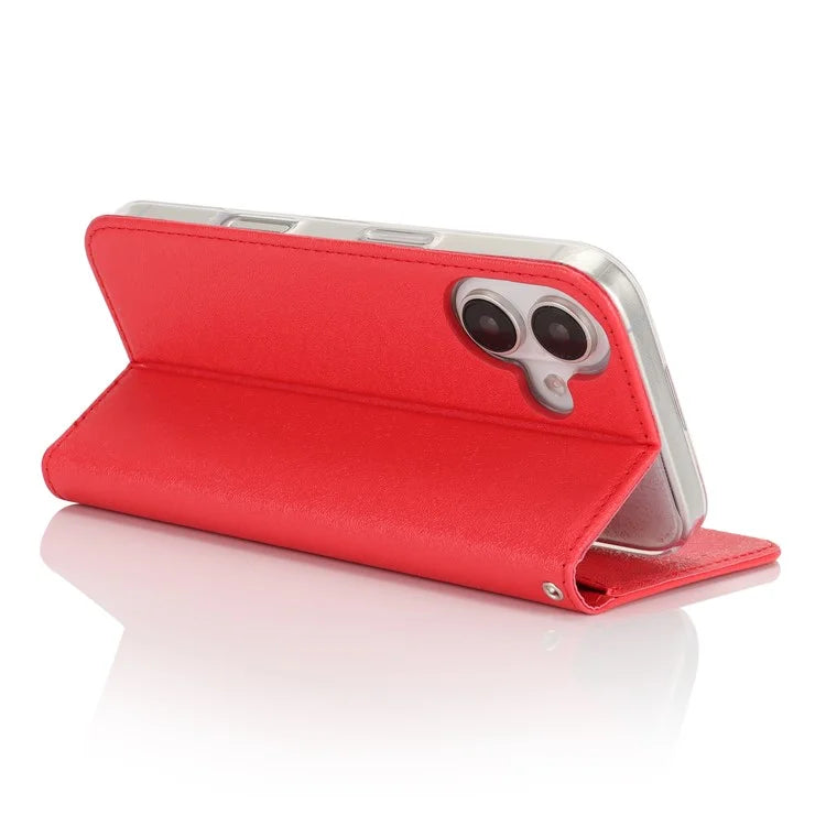 For iPhone 16 Plus Case PU Leather Silk Texture Magnetic Flip Phone Cover