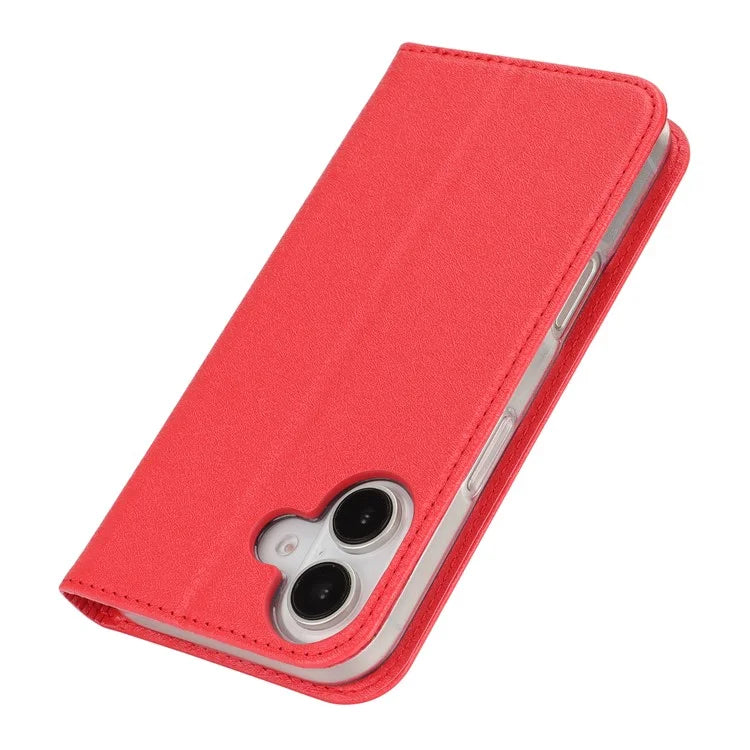 For iPhone 16 Plus Case PU Leather Silk Texture Magnetic Flip Phone Cover
