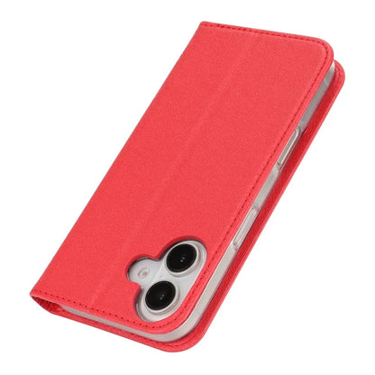 For iPhone 16 Plus Case PU Leather Silk Texture Magnetic Flip Phone Cover