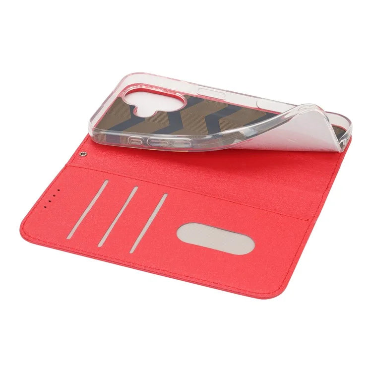 For iPhone 16 Plus Case PU Leather Silk Texture Magnetic Flip Phone Cover