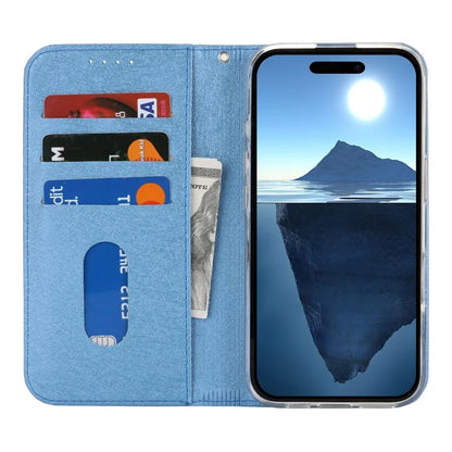For iPhone 16 Plus Case PU Leather Silk Texture Magnetic Flip Phone Cover