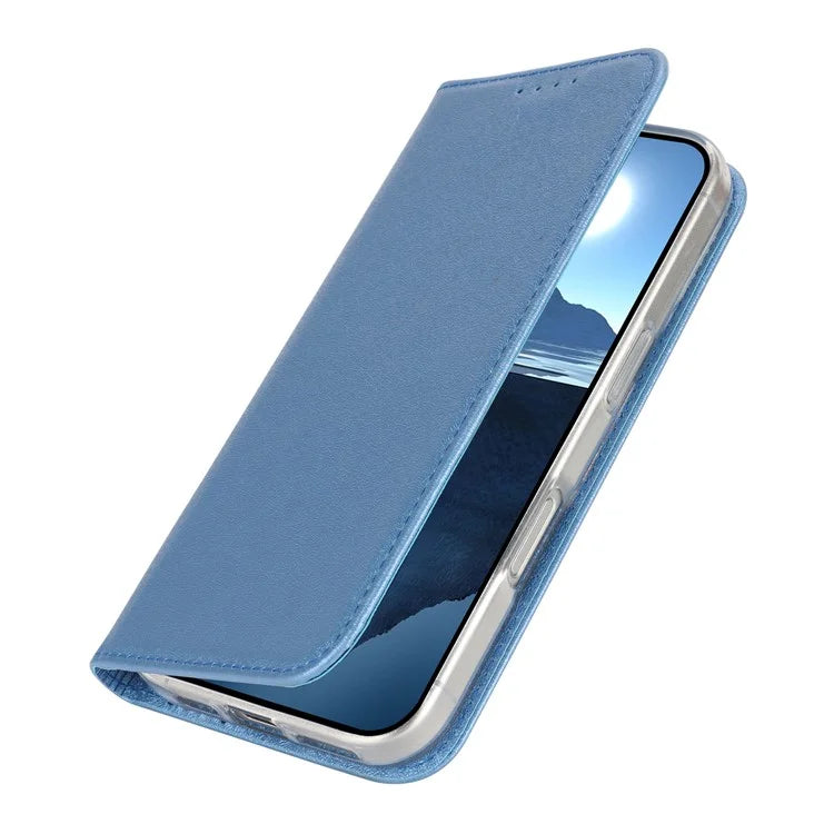 For iPhone 16 Plus Case PU Leather Silk Texture Magnetic Flip Phone Cover