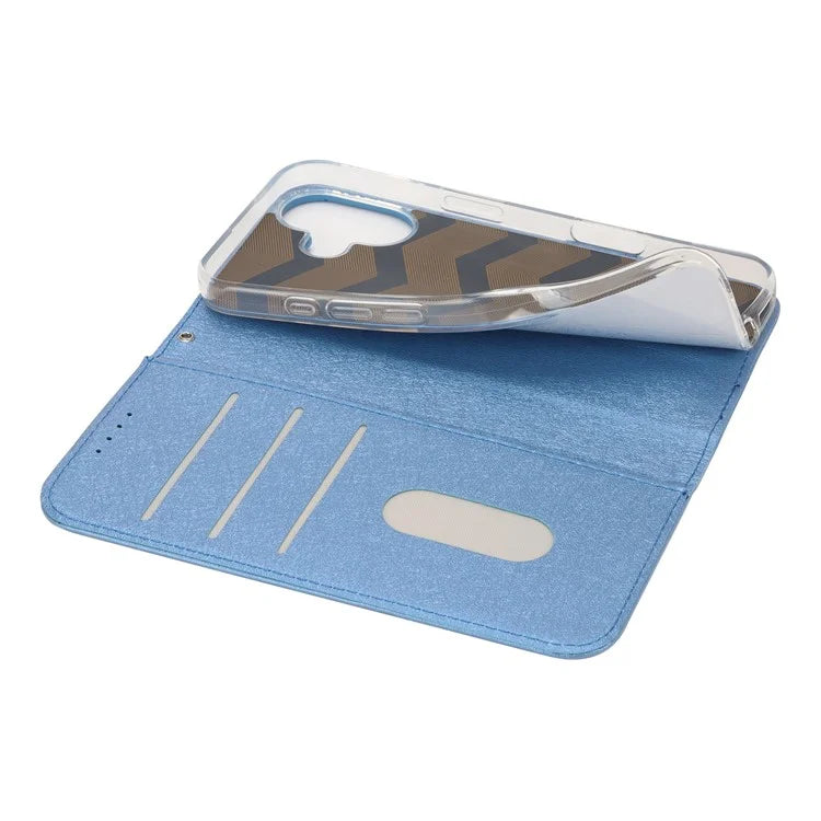 For iPhone 16 Plus Case PU Leather Silk Texture Magnetic Flip Phone Cover