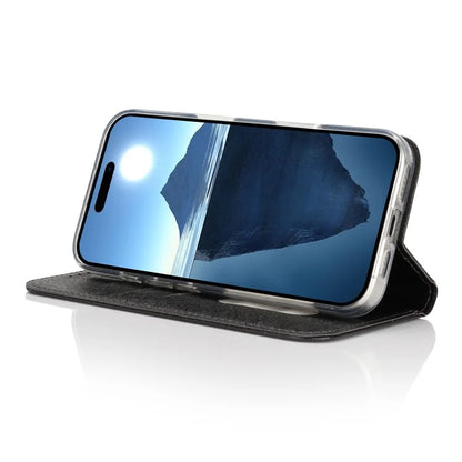For iPhone 16 Plus Case PU Leather Silk Texture Magnetic Flip Phone Cover