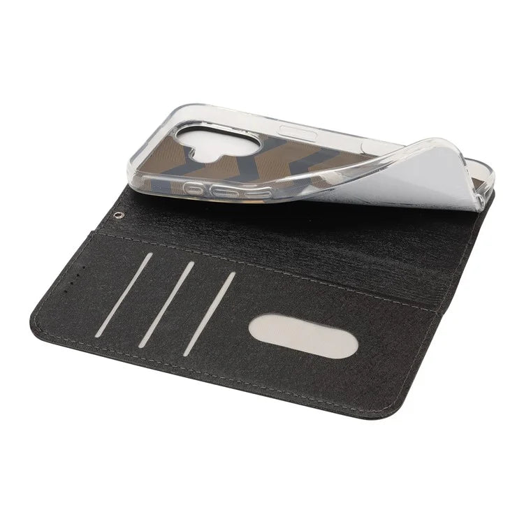 For iPhone 16 Plus Case PU Leather Silk Texture Magnetic Flip Phone Cover