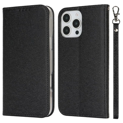 For iPhone 16 Pro Case PU Leather Silk Texture Magnetic Flip Phone Cover