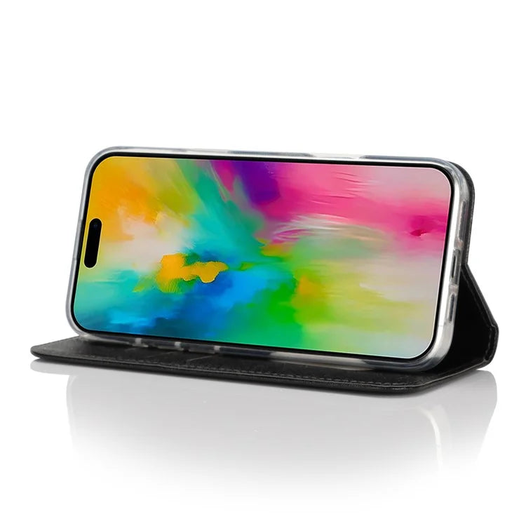 For iPhone 16 Pro Case PU Leather Silk Texture Magnetic Flip Phone Cover