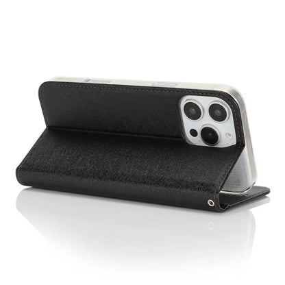 For iPhone 16 Pro Case PU Leather Silk Texture Magnetic Flip Phone Cover