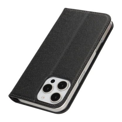 For iPhone 16 Pro Case PU Leather Silk Texture Magnetic Flip Phone Cover