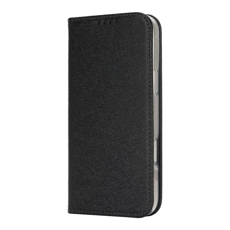 For iPhone 16 Pro Case PU Leather Silk Texture Magnetic Flip Phone Cover