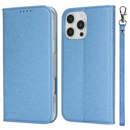 For iPhone 16 Pro Case PU Leather Silk Texture Magnetic Flip Phone Cover