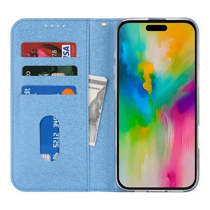 For iPhone 16 Pro Case PU Leather Silk Texture Magnetic Flip Phone Cover
