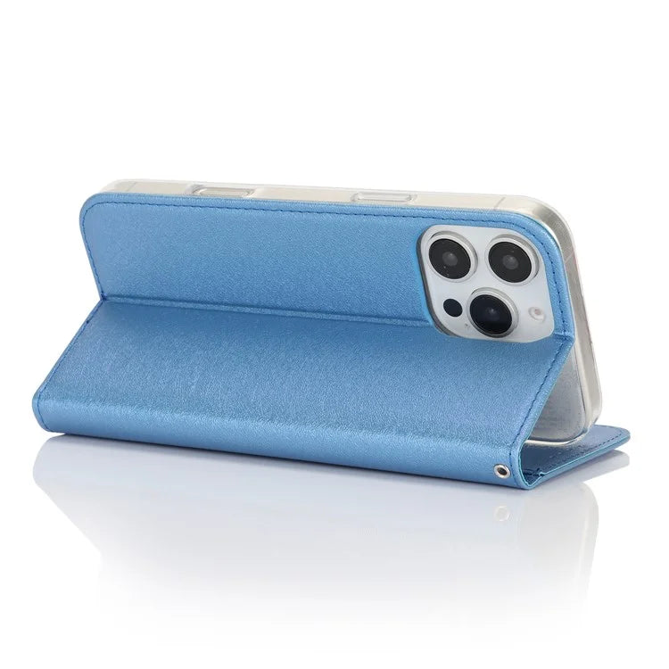 For iPhone 16 Pro Case PU Leather Silk Texture Magnetic Flip Phone Cover