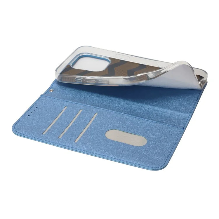 For iPhone 16 Pro Case PU Leather Silk Texture Magnetic Flip Phone Cover